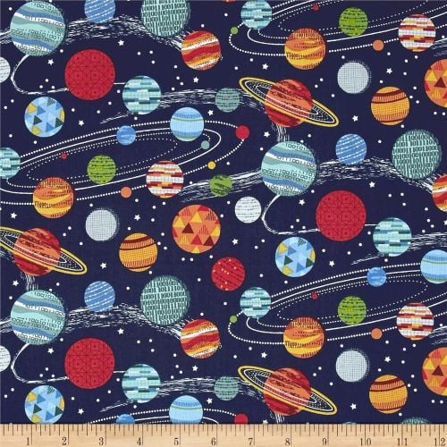 Galaxy Planets on Midnight Space Solar System Cotton Fabric