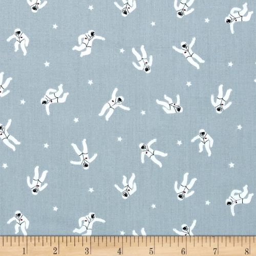 Galaxy Spacemen Grey Astronaut Space Stars Cotton Fabric