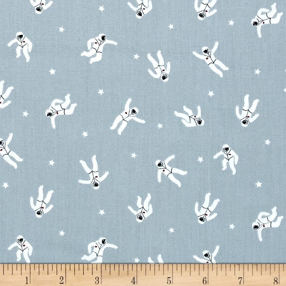 Galaxy Spacemen Grey Astronaut Space Stars Cotton Fabric