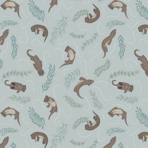 Down By The River Otters on Pale Grey Blue British Wildlife Otter Countrysi