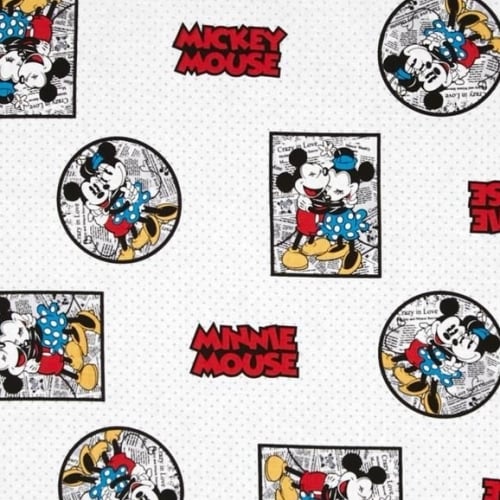 Disney Mickey Vintage Mickey & Minnie Mouse Framed White Cotton Fabric