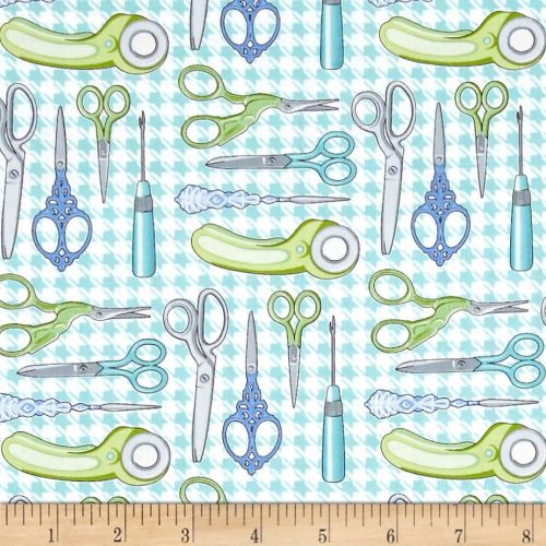 Sewing Room Scissors Aqua Snips Rotary Cutter Sewing Theme Houndstooth Cott