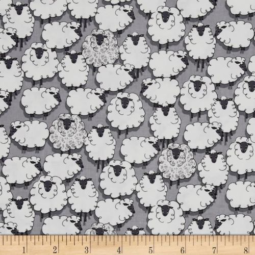 Sheep Sheepish Grey Eyes on Ewe Gray Farm Animal Cotton Fabric