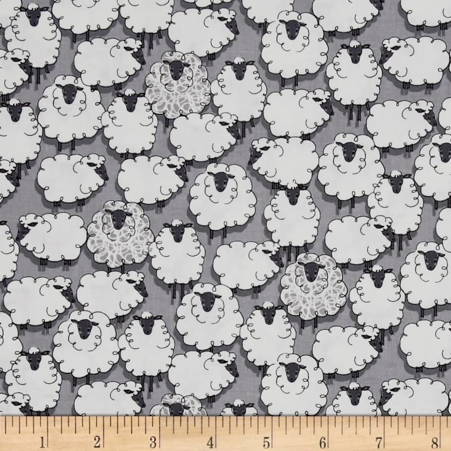Sheep Sheepish Grey Eyes on Ewe Gray Farm Animal Cotton Fabric