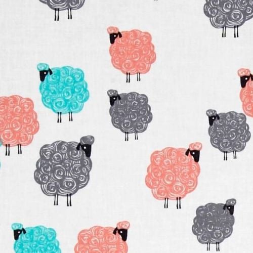 Sheep Baa Baa Baby Geranium Eyes on Ewe Farm Animal Cotton Fabric