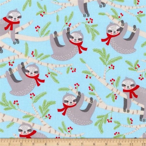 Sloth Tree Hugger Sloths Sky Blue Cotton Fabric