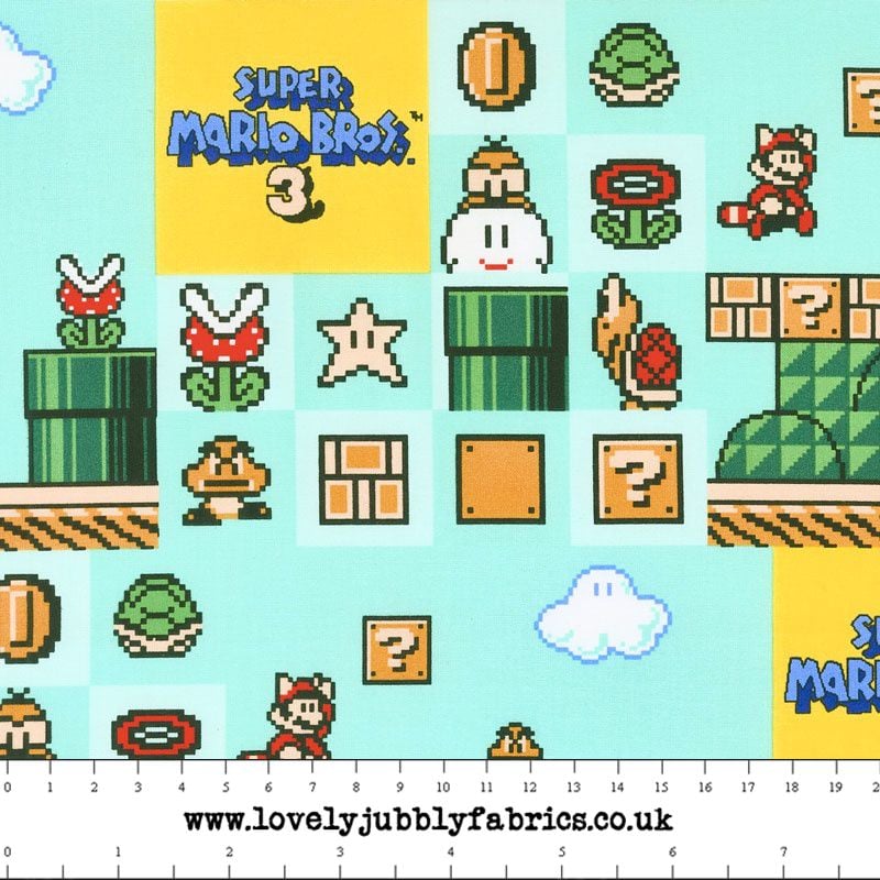 Nintendo Super Mario Brothers 3 Game Scenes Gamers Video Game Cotton Fabric
