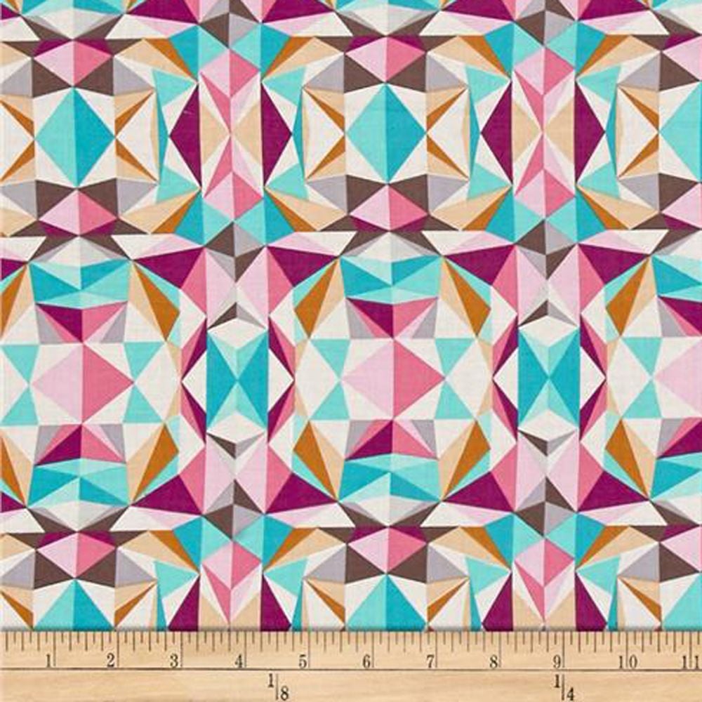 Modernist Prismatic Pink Geometric Triangles Crystalline Cotton Fabric