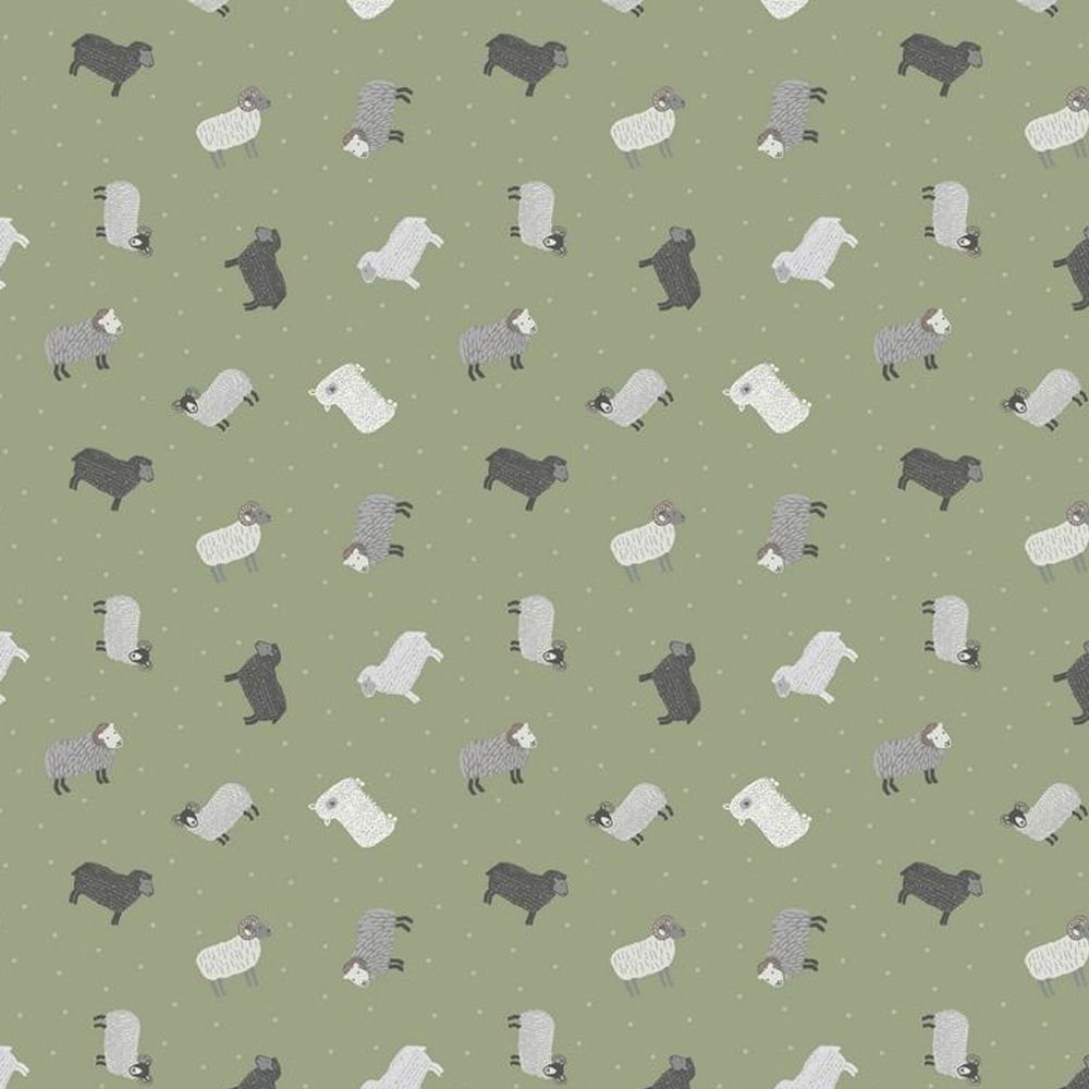 Sheep on Green Small Things On The Farm Animal Cotton Fabric