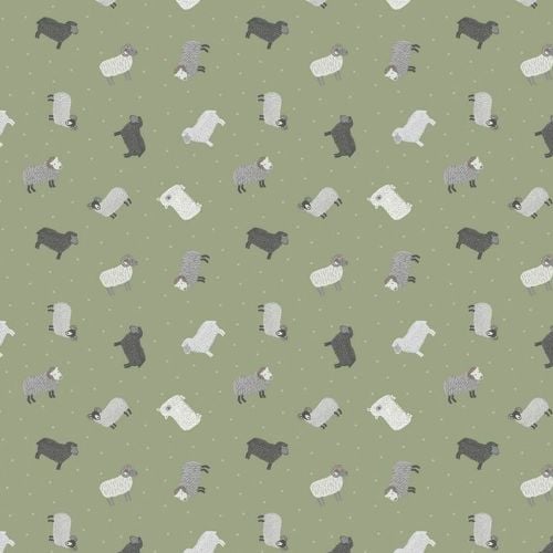 Sheep on Green Small Things On The Farm Animal Cotton Fabric