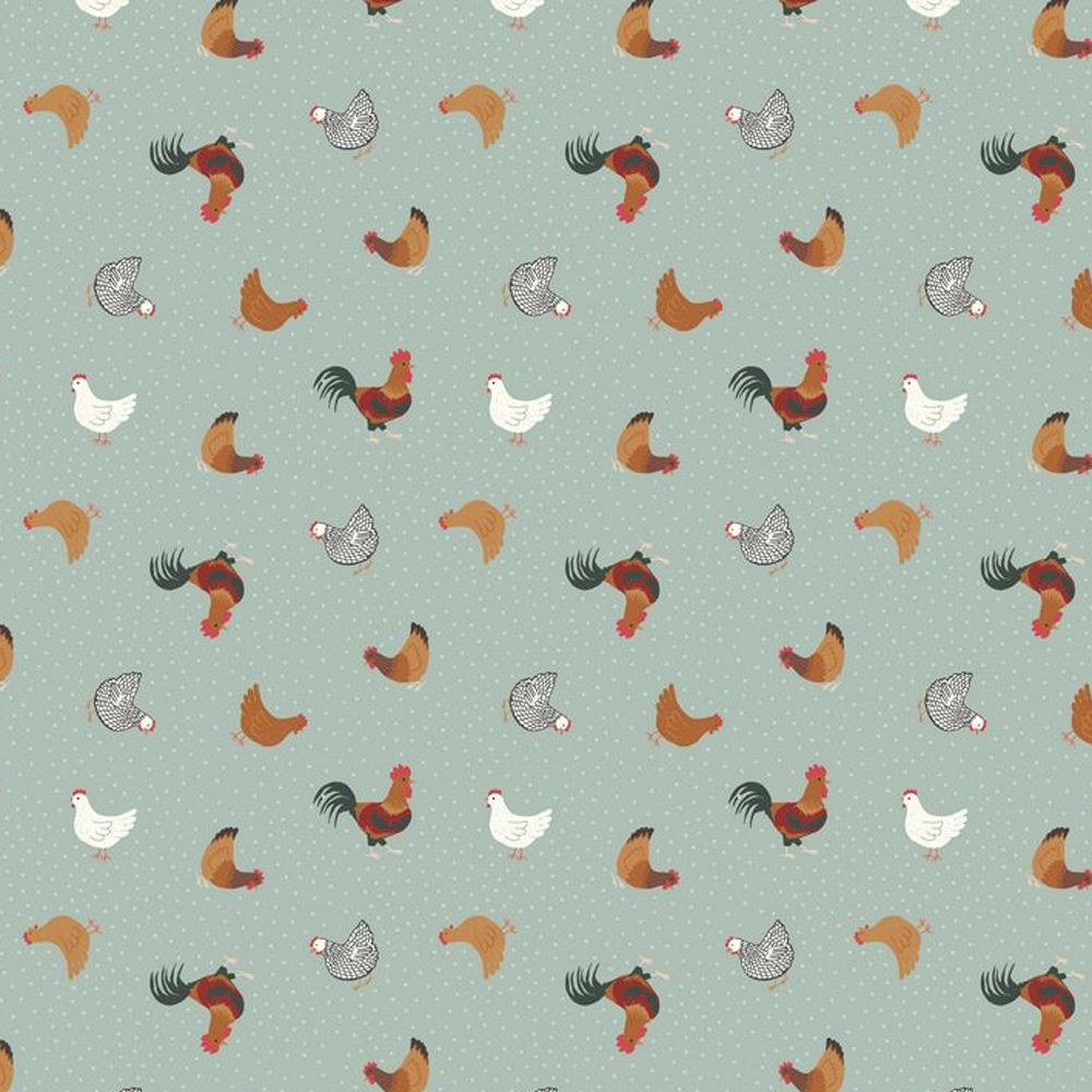 Tiny Hens Chickens Duck Egg Blue Small Things On The Farm Animal Cotton Fab