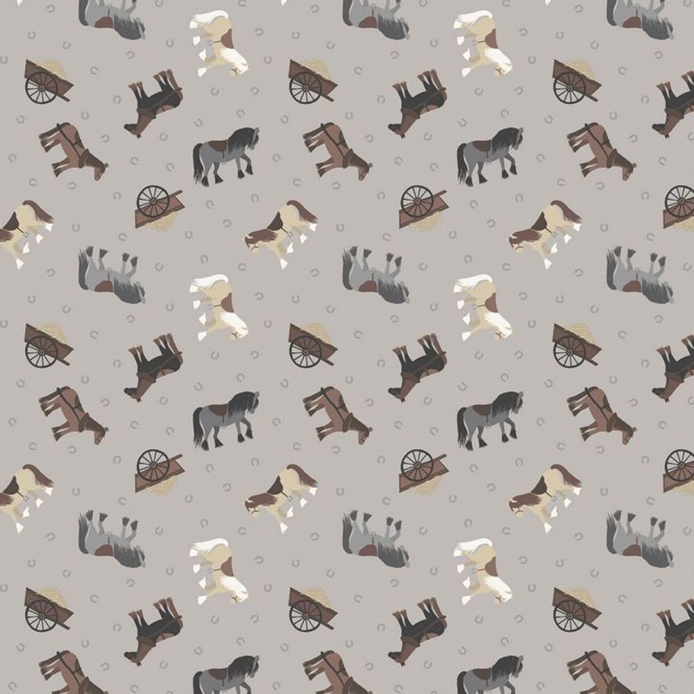 Tiny Horses on Grey Horseshoe Small Things On The Farm Horse Animal Cotton