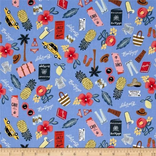 Cotton + Steel Rifle Paper Co. Les Fleurs Bon Voyage Travel Vacation Holida