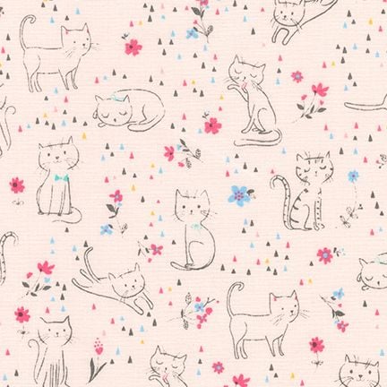 Cats Cat Scatter Whiskers and Tails Kittie Fun Pink Cotton Fabric