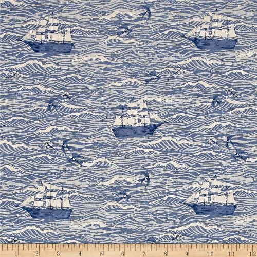 S.S. Bluebird Sailing Boat Ship Nautical Out To Sea Blue Waves Ocean Cotton
