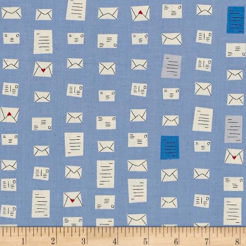 S.S. Bluebird Notes Blue Letter Envelope Mail Postal Cotton Fabric by Cotto