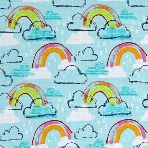 Michael Miller Jubilee Rainbows Rainclouds Clouds Raindrops Rainbow Colour