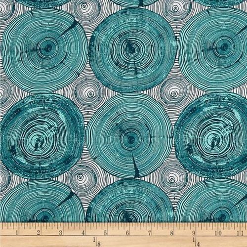 Modernist Tree Ring Bling Peacock Cotton Fabric