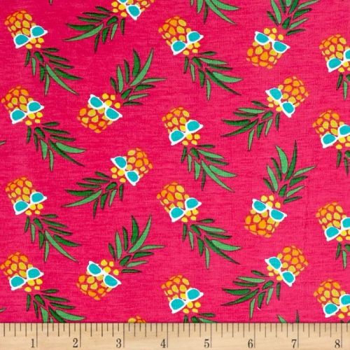 Party Pineapples In Sunglasses Pineapple Pink Stretch Cotton Jersey Knit Fa
