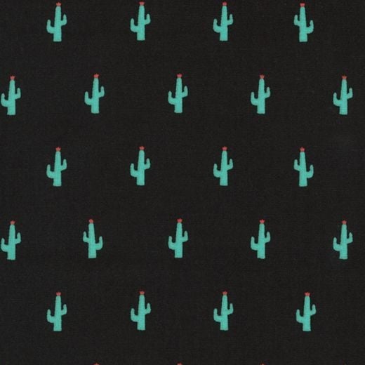 Kaufman Sevenberry Mini Prints Cactus Green Succulent Cacti on Black Cotton