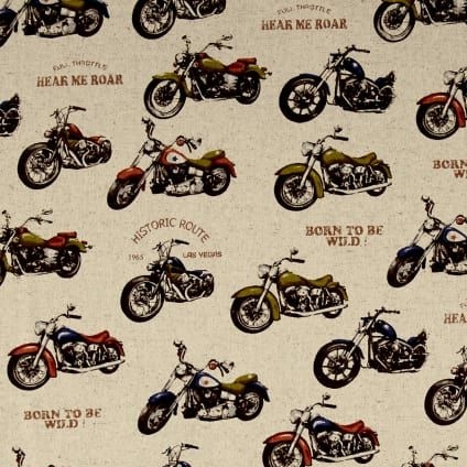 Cosmo Kitami Motorcycles Biker Motorbike Natural Cotton Linen Fabric by Cos