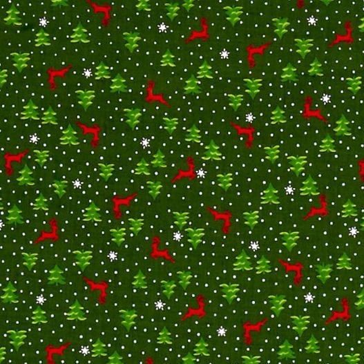 Under The Christmas Tree Tiny Reindeer Toss Green Metallic Stag Star Festiv