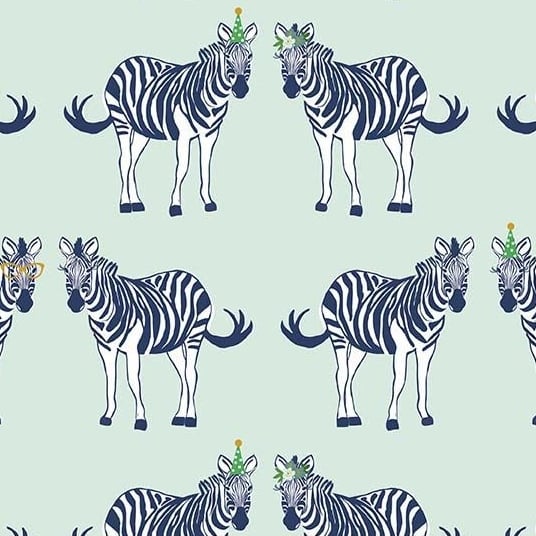 Safari Party Main Zebra Mint Metallic Sparkle Gold Zebras Cotton Fabric