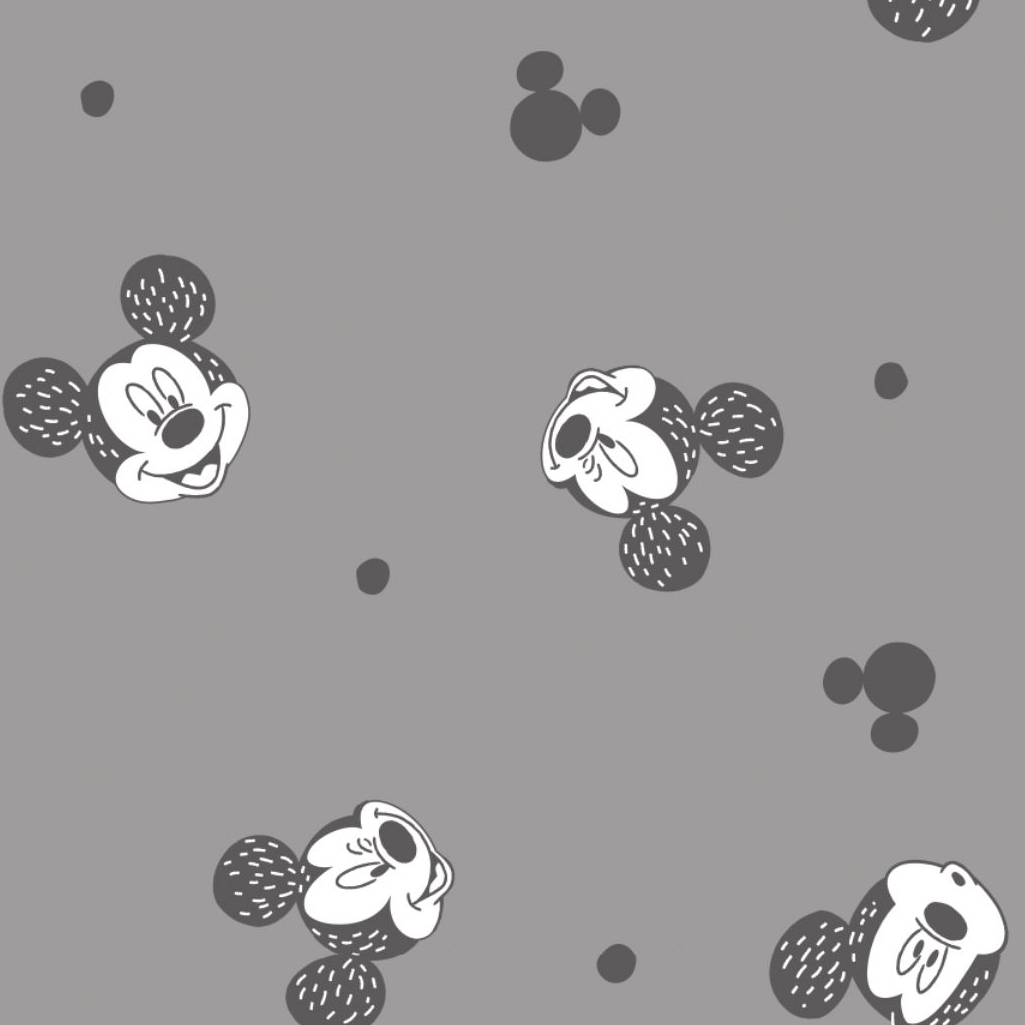 Disney Mickey Mouse Faces on Grey Ears Cotton Fabric