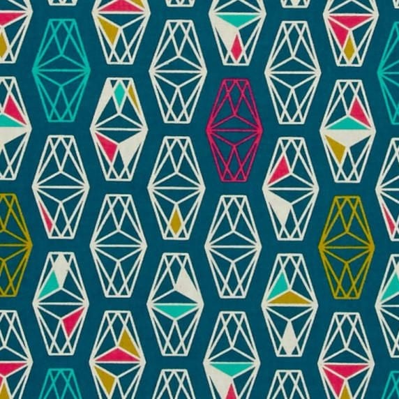 Lagoon Lively Lanterns Dark Teal Geometric Prism Cotton Fabric by Cotton +