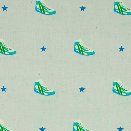Cotton + Steel Little Kicks Aqua Stars Sneakers High Top Trainers Cotton Fa