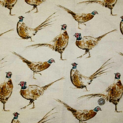 Chatham Glyn Pheasants Countryside Pheasant Upholstery Weight Cotton Fabric
