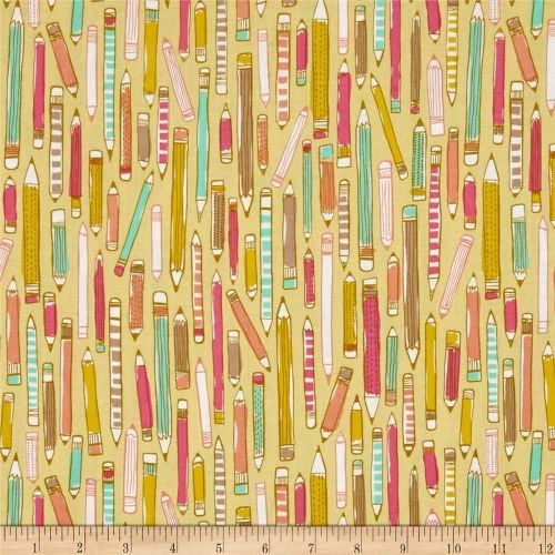 REMNANT Erin McMorris Doodle Pencil Mustard Yellow Pencils Cotton Fabric