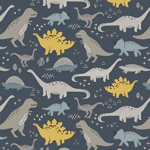 Dinosaurs Jurassic Dino Dinosaur Fossil Rim Main Navy Blue Cotton Fabric