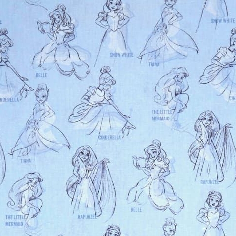 Disney Princess Fashion Allover Blue Sketch Character Film Cotton Fabric