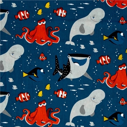 REMNANT Disney Finding Dory and Friends Nemo Marlin Fish Cotton Fabric