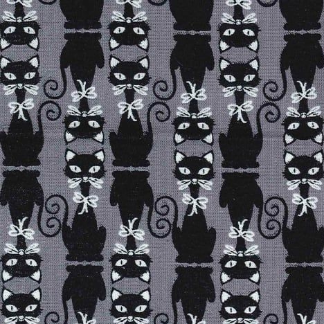 Cat Silhouettes Black Cats & Dogs High Society Kitty Gray Cotton Fabric
