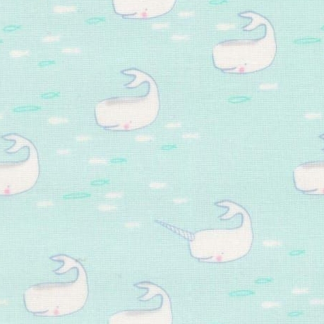 Narwhals Best of Sarah Jane Find the Narwhal Aqua Ocean Nursery Cotton Fabr