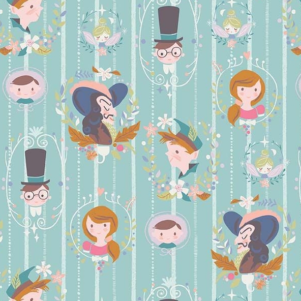 Neverland Darling Wall Mint Character Peter Pan Wendy Captain Hook Neverland Darling Wall Mint Character Peter Pan Wendy Captain Hook Tinkerbell Cameo Cotton Fabric