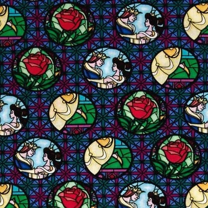 Disney Princess Beauty and the Beast Stained Glass Badges Multi Cotton Fabr
