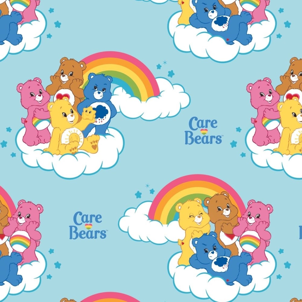 Care Bears Rainbow in Blue Care Bear Logo Rainbows Cloud Cotton Fabric