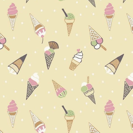 Ice Cream Cones Icecream Scoop on Yellow Picnic in the Park Cotton Fabric