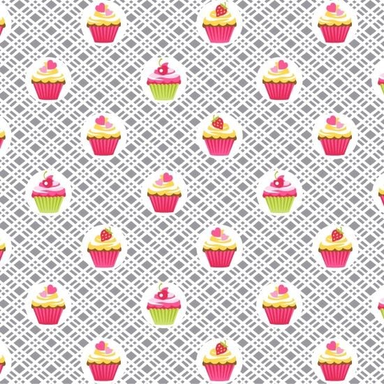 Cupcake Cafe Cupcakes Geo Plaid Gray Baking Cake Sweet Treat Pink Cotton Fa