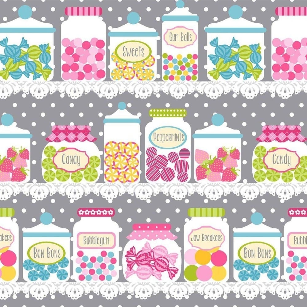 Cupcake Cafe Sweets Candy Jars Sweet Shop Shelves Cotton Fabric