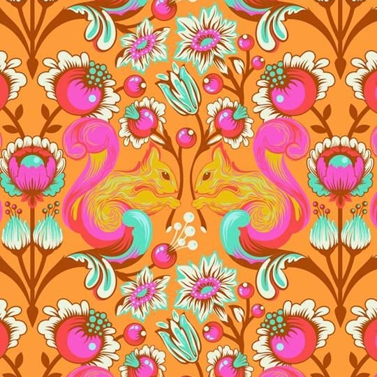Tula Pink All Stars Squirrel Begonia Squirrels Floral Botanical Cotton Fabr