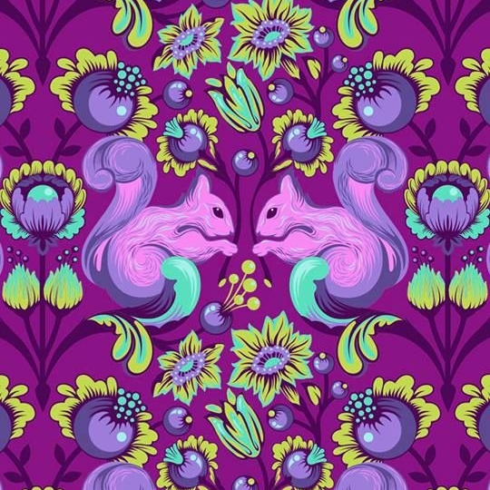 Tula Pink All Stars Squirrel Foxglove Squirrels Floral Botanical Cotton Fab