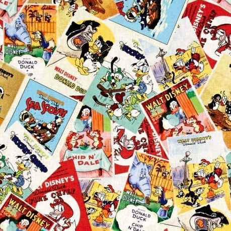 Disney Classics Donald Duck Multi Posters Chip and Dale Cartoon Cotton Fabr