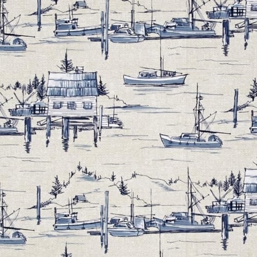 REMNANT The Cove Sailboat Sailing Parchment Cotton Fabric