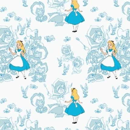 Disney Classics Alice in Wonderland The Flowers Blue Floral Character Cotto