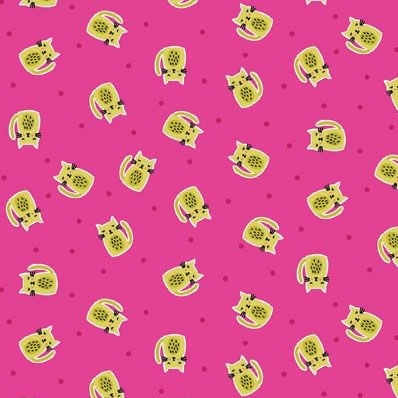 Kitty Scatter Cat Pink Cats Makower Cotton Fabric