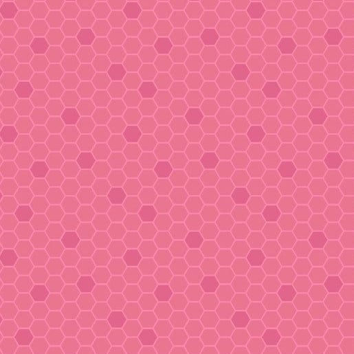Bee Kind Pinky Red Honeycomb Geometric Hexagons Blender Cotton Fabric
